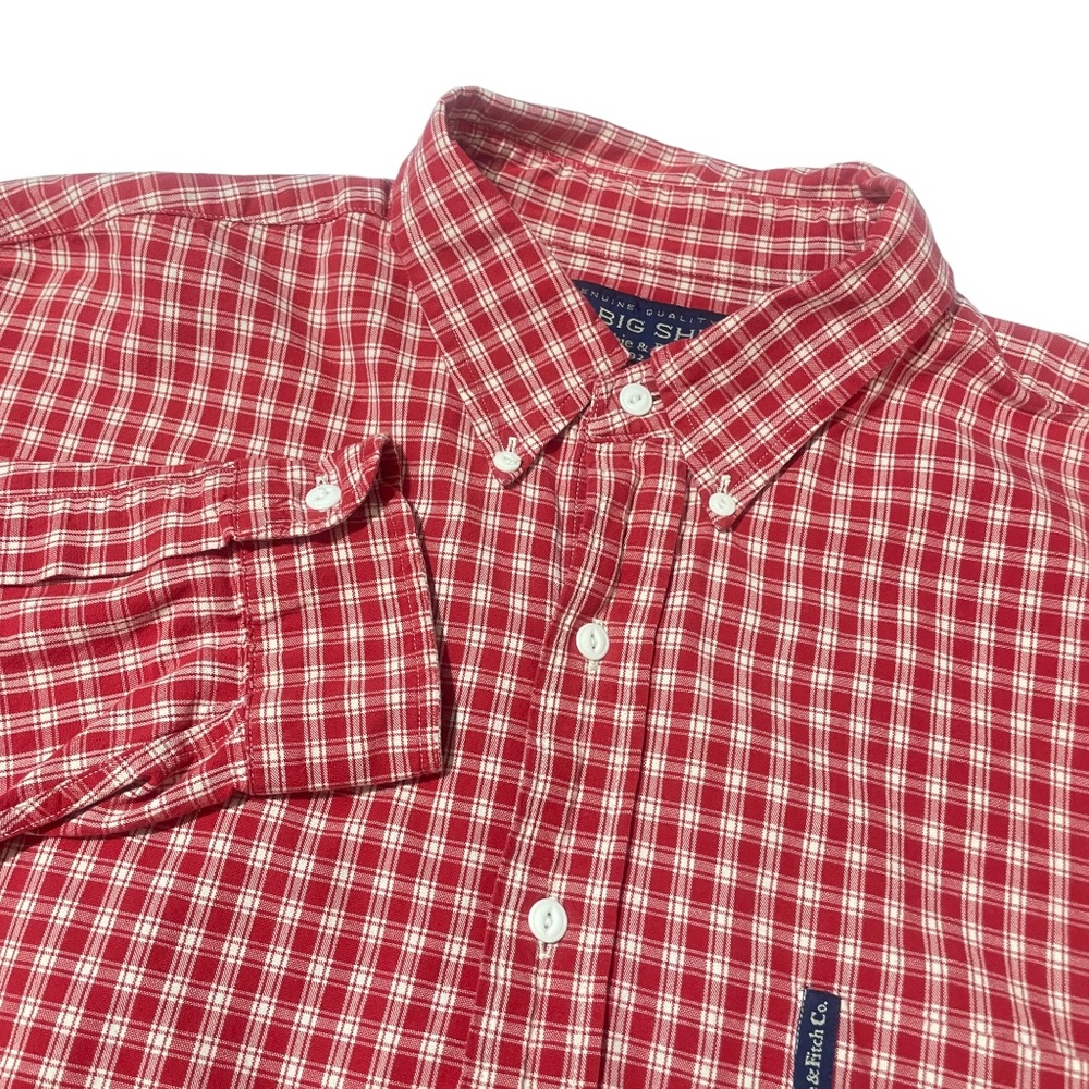 Abercrombie & Fitch XL Long Sleeve Red and White Plaid‎ Pocket 100% Cotton